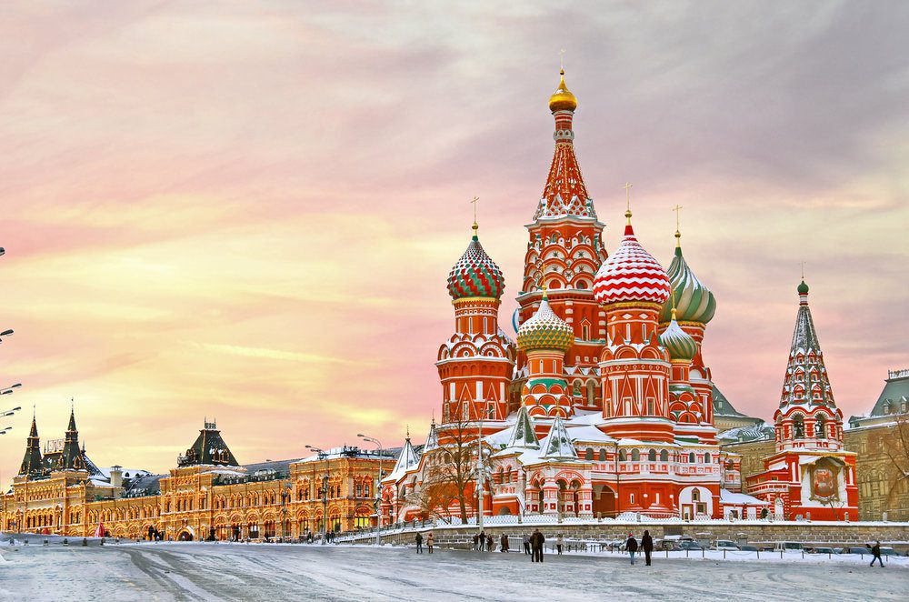 Vibrant painted Russian structures.